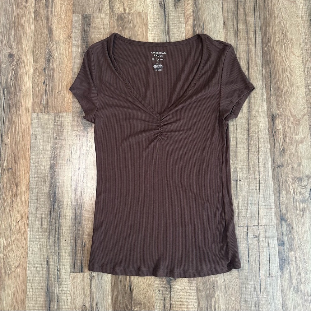 American Eagle Outfitters Dark Brown Short Sleeve Top Size M/L